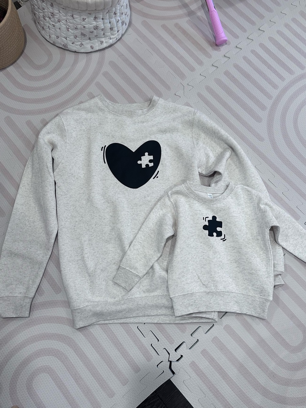 Mommy & me puzzle crewneck set- Size S and 2T